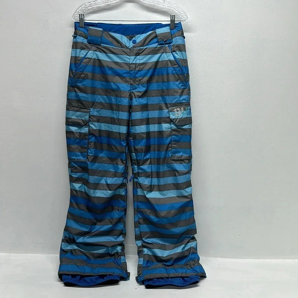 Burton Dry Ride Snow Pants Winter Waterproof Striped Blue Gray Kids Size XL 18